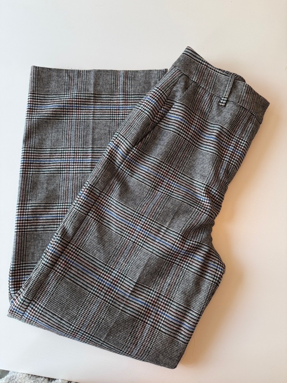 Boden Glen Plaid Trousers in Gray with Subtle Blue & Brown Checks